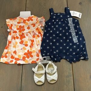 NWT Carters Romper and Dress Lot with Espadrille Sandals 0-3 Months
